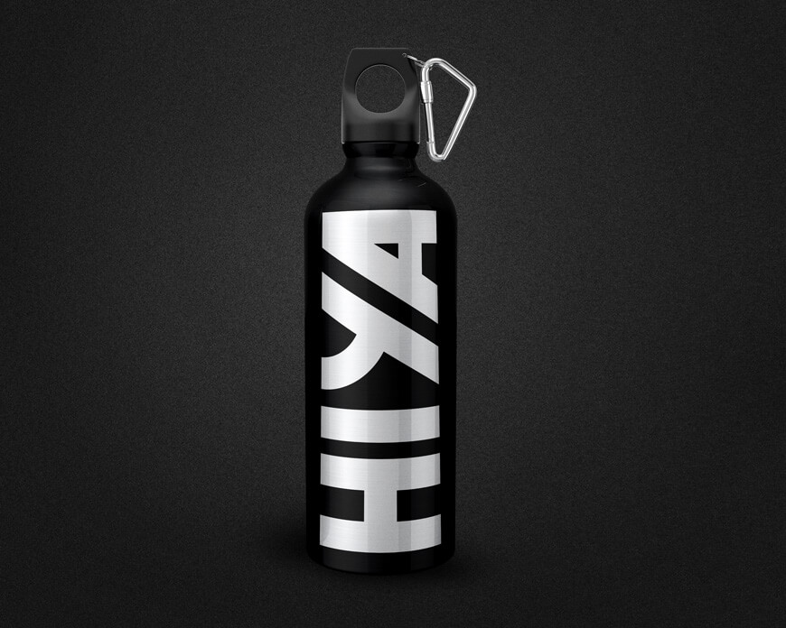 hiya-volleyball-bottle Black water bottle with white HIYA logo text printed on it vertically
