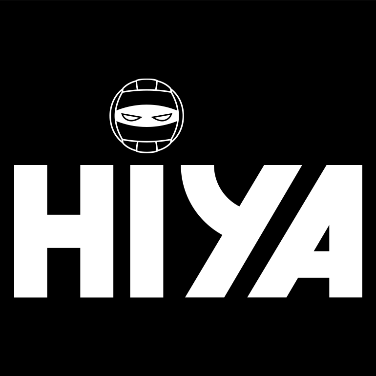 hiya-volleyball-lockupB Big text that says HIYA with icon of volleyball combined with ninja eyes as the dot of the I