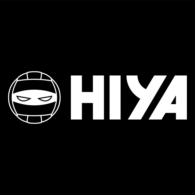 hiya-volleyball-lockupC Icon of volleyball combined with ninja eyes next to text that says HIYA