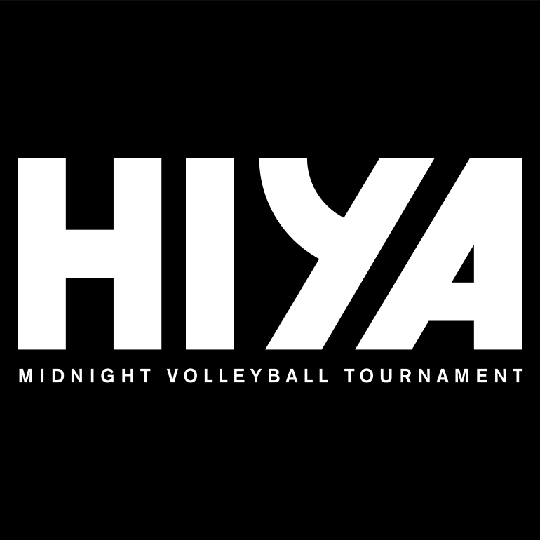 hiya-volleyball-lockupD Text only logo lockup with HIYA in big letters and “Midnight Volleyball Tournament” in smaller letters below
