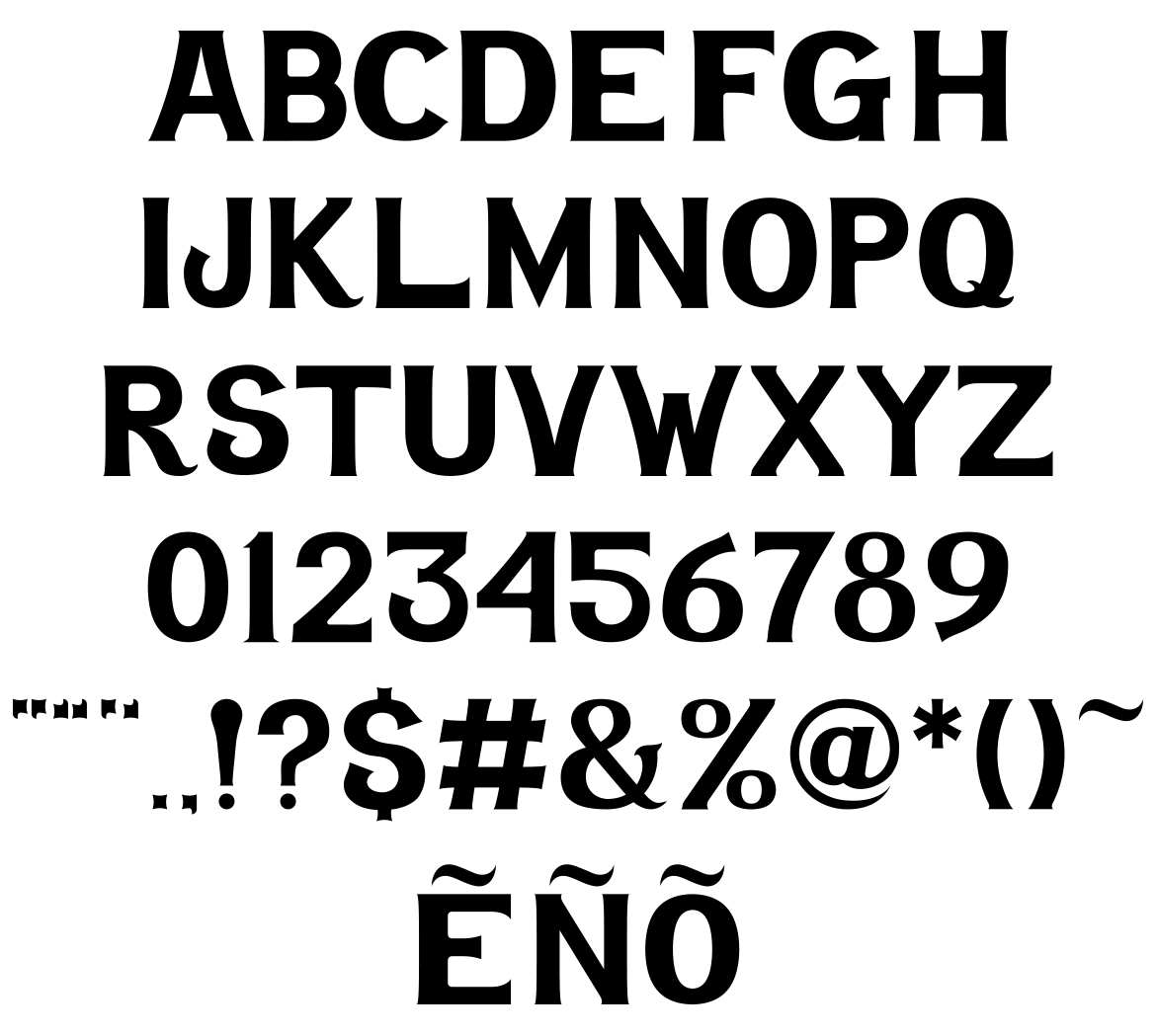 jefes-hammer-font Sample of alphabet in black on white background